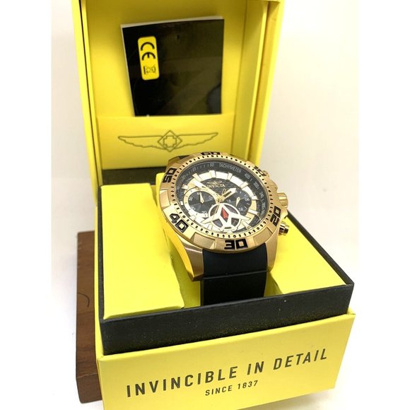 Invicta Men's Watch 21738 Aviator Quartz Chronograph Gold Black Rubber Band 48mm - Picture 3 of 15